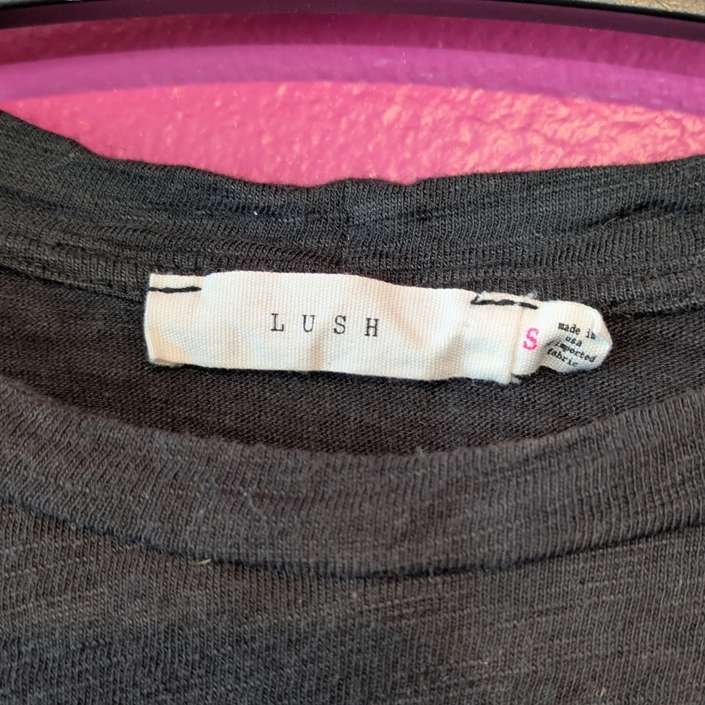 LUSH Black Crop Shirt with Pom Pom's Small - Picture 3 of 4